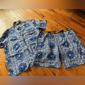 Dogg Supplu Blue Patterned Bandana Pajama Set